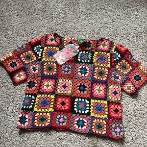 NWT Farm Rio x Anthropologie Crochet Patchwork Shirt